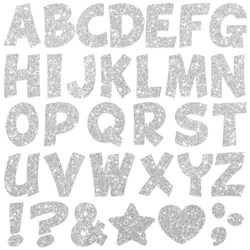 102Pcs Silver Letter Stickers Glitter Bulletin Board Letters 4Inch 12 Sheets Large Alphabet Stickers Self Adhesive Vinyl Poster Boards Letters for Mailbox Classroom Home Party Decor(12,Silver,4 Inch) - color: Silver, size: 4 Inch