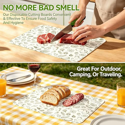 Whaline 30 Pcs Disposable Cutting Board Sheets Paper Kitchen & Outdoor Cutting Mats for Vegetables Fruits Meat Camping Picnic BBQ