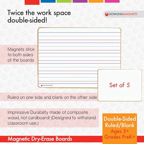 Dowling Magnets Magnetic Dry-Erase Boards – Double-Sided Ruled/Blank – 12" Long x 8.75" Wide – Pack of 5. (735206), White - size: 12 inches x 8.75 inches