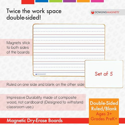 Dowling Magnets Magnetic Dry-Erase Boards – Double-Sided Ruled/Blank – 12" Long x 8.75" Wide – Pack of 5. (735206), White - size: 12 inches x 8.75 inches