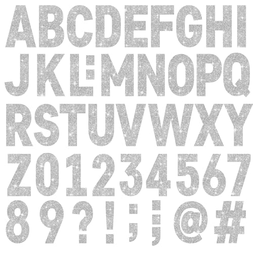 24 Sheets Large Letter Stickers 4 Inch Big Font 282 Pcs Glitter Alphabet Number Stickers Self Adhesive Stick on Letters for Poster Board Bulletin Board Mailbox Crafts Classroom Home Decor(Silver) - color: Silver, size: 4 Inch