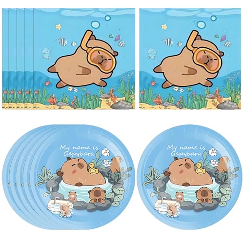 40Pcs Capybara Birthday Party Decorations - Cute Cartoon Capybara Party Tableware Set Includes Disposable Paper Plates and Napkins丨Baby Shower Boys Girls Birthday Party Decorations Supplies,Serves 20 - color: Capybara Birthday Party Decorations
