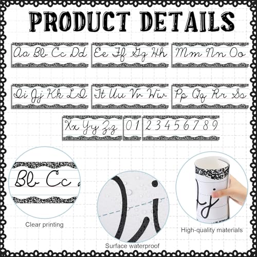 Set of 9 Cursive Writing Bulletin Board Cursive Alphabet Wall Strip for Teacher Supplies, Classroom Teaching Tool, Homeschooling, Kids Education (Composition) - style: Composition
