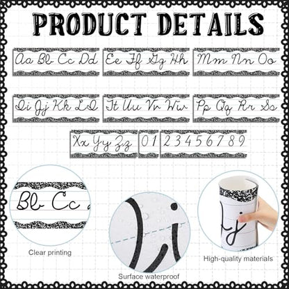 Set of 9 Cursive Writing Bulletin Board Cursive Alphabet Wall Strip for Teacher Supplies, Classroom Teaching Tool, Homeschooling, Kids Education (Composition) - style: Composition