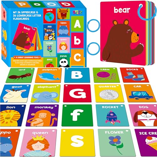 SpriteGru Alphabet Flash Cards, 52 Double Sided Cards, Uppercase & Lowercase Letter Cards, Letters and Sight Words Learning Cards for Preschool and Toddlers Learning - style: Alphabet Flash Card