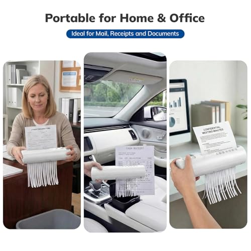 Mini Paper Shredder, Portable Paper Shredder for Home, 3-Sheet Strip Cut 4mm, Compact Paper Shredder with Forward & Reverse and Overheat Protection, Small Shredder for Desk and Home Office (L, White) - size: White