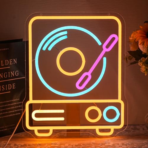 Record Player Neon Sign for Wall Decor Music Neon Light Retro Music Player Led Neon Signs Colorful Led Neon Lights For Recording Studio Musical Instrument Store Decoration - style: Colorful Record Player