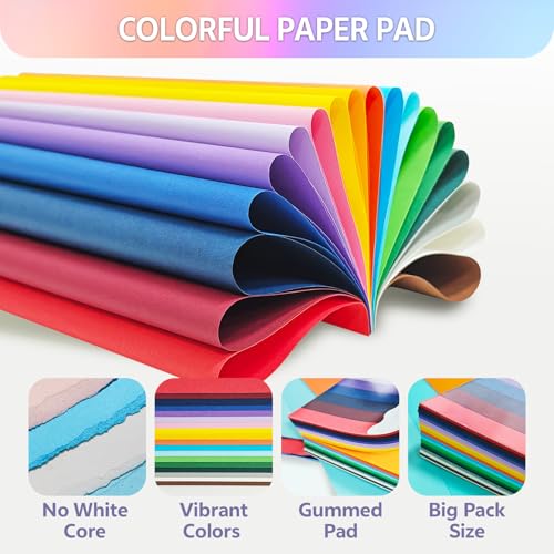 180 Sheets Thick Construction Paper Assorted Colors 8.5x11 120GSM 32LB Craft Paper Top Gummed Pad