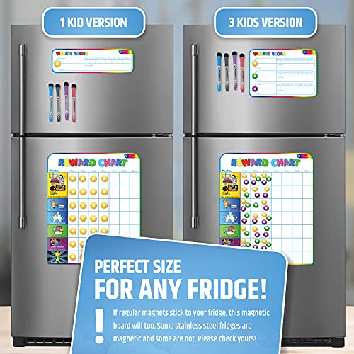 Large Magnetic Reward Chart for Multiple Kids (1-3 Kids) - 127 Pre-Written Stickers (Including Potty Training) + 30 Custom Chores - Behavior, Responsibility & Incentive Star Chart for Your Fridge - style: Up to 3 Kids