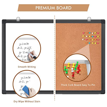Magnetic White Board and Cork Board Combo, 36 X 24 inches Whiteboard Bulletin Combination Board, Wall Mounted Dry Erase Message Board for Home, School and Office, Black - size: 36 x 24 inch Black