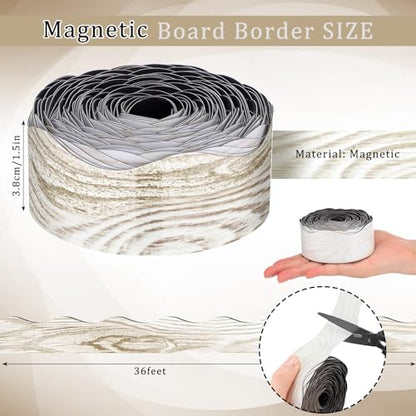Tellegloww 36 ft Scalloped Magnetic Border Magnetic Border for Whiteboard Bulletin Board Borders Reusable Rolled Borders Trim for Office Chalkboard(Wood Grain) - style: Wood Grain