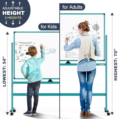 Mobile Whiteboard on Wheels, 48x32 Inches Rolling Whiteboard, Magnetic Dry Erase Board with Stand, Standing White Board for Office, School, Home, Large Double Sided White Board with Paper Pad - color: Blue, size: 48"x32"