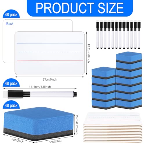 Colarr 48 Sets Mini White Boards 6"x 9" Dry Erase Boards Classroom Pack Includes Two Sided Small Whiteboards Markers, Lapboards Erasers for Teachers Students School