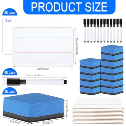 Colarr 48 Sets Mini White Boards 6"x 9" Dry Erase Boards Classroom Pack Includes Two Sided Small Whiteboards Markers, Lapboards Erasers for Teachers Students School