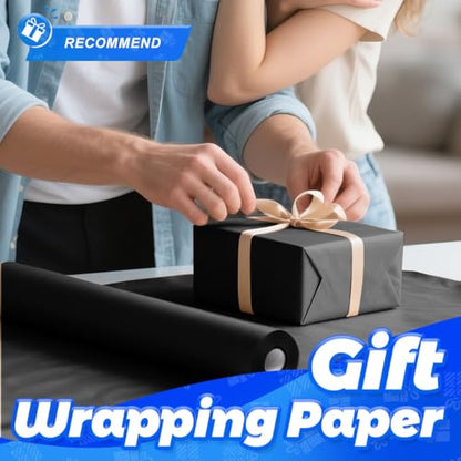 PerkHomy Black Kraft Paper Roll 17.5" x 760" (63') for Gift Wrapping Bouquet Flower Art Painting Craft Writing Packaging Shipping 80GSM 55LB (Black, 17.5" x 63') - color: Black, size: 17.5" x 760"