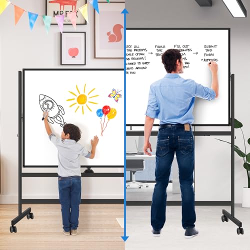 Large Rolling White Board, 48x36 in Double-Sided Mobile Whiteboard, maxtek Reversible Magnetic Dry Erase Board Easel Standing Whiteboard on Wheels School Supplies for Classroom Office and Home, Black - color: Black, size: 48 x 36 inches