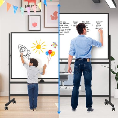 Large Rolling White Board, 48x36 in Double-Sided Mobile Whiteboard, maxtek Reversible Magnetic Dry Erase Board Easel Standing Whiteboard on Wheels School Supplies for Classroom Office and Home, Black - color: Black, size: 48 x 36 inches