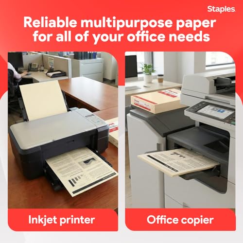 Staples Pastel Recycled Copy Paper, Cream, 20 lb., 8.5" x 11", 500 Sheets – 30% Recycled Multipurpose Paper for Printing & Documents - style: Cream