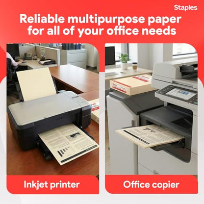 Staples Pastel Recycled Copy Paper, Cream, 20 lb., 8.5" x 11", 500 Sheets – 30% Recycled Multipurpose Paper for Printing & Documents - style: Cream