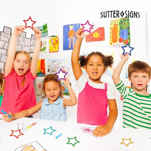 Sutter Signs Paper Star Cutouts 108pcs - 3x3 Bulletin Board Cutouts & Star Party Decorations for Classroom Crafts - size: 3" (Borders)