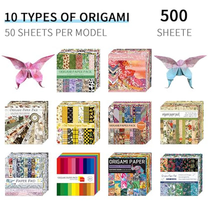 10 Pack/Sets Origami Paper Kit Double Sided 6 Inch Japanese Chiyo Square Easy Fold Arts Crafts DIY Handwork Origami Papers - color: 500sheets-10pcs sets