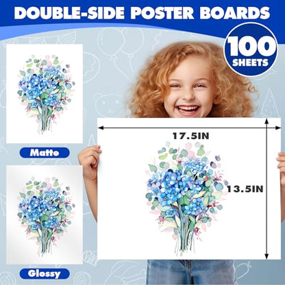 TUXIYA 100 Pack White Poster Board,13.5" x 17.5" White Poster Paper Bulk,250GSM/92LB Heavy-Weight Blank Poster Board for Arts,Craft,Projects Presentations,Drawing Scrapbooking - size: 13.5*17.5in-100P