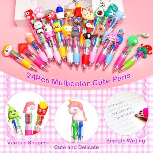24Pcs Mini Multicolor Pens in One 4-in-1, Cute Pens Bulk for Party Favors and Birthdays, Delightful Ballpoint Pen Back To School Gifts Classroom Student Prizes - style: 24pcs