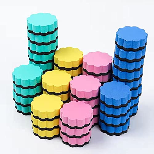 BINGBING Dry Erase Erasers, 48 Pack Magnetic Whiteboard Eraser Chalkboard Cleansers Wiper for Classroom Office and Home (mixedflower48) - color: 48pcs 4flowers