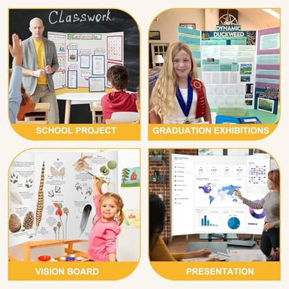 Trifold Poster Board 36"x48", 4 Pack White Extra Large Corrugated Display Board Foldable Board for School Projects, Science Fair, Business Presentations, Photo Displays, Graduation Exhibitions