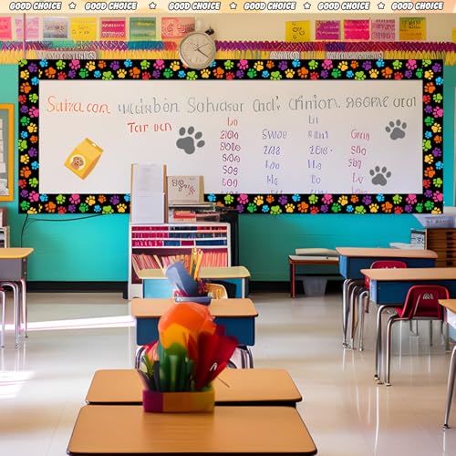 Tenceur 160ft Dog Bulletin Board Borders, 6 Rolls Puppy Paws Scalloped Borders Trim, Animal Classroom Decoration for Summer Back to School Office Chalkboard Whiteboard Poster - style: Dog