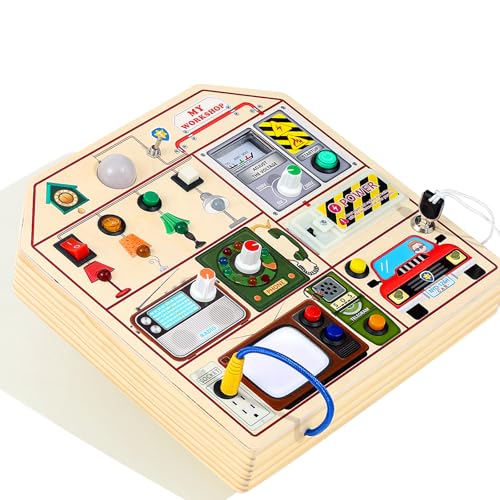 JAUNTY Montessori Wooden Busy Board for Toddlers 3 4 5 Years Old, Wooden Sensory Toddler Toys with LED Light Switches, TV Radio Telegram and Car Driving, Travel Toys Birthday for Boys Girls - size: Special Agent