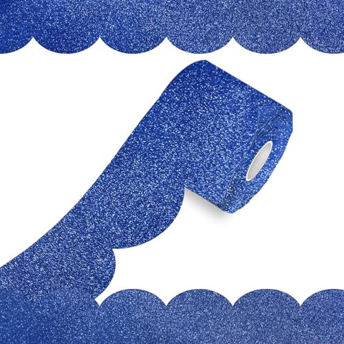 100Ft Shine Scalloped Bulletin Board Border- Blue Bulletin Board Border, Shiny Blue Trim Decorative Roll for Classroom, School, Office, Home - color: Shiny Blue, size: 100 FT