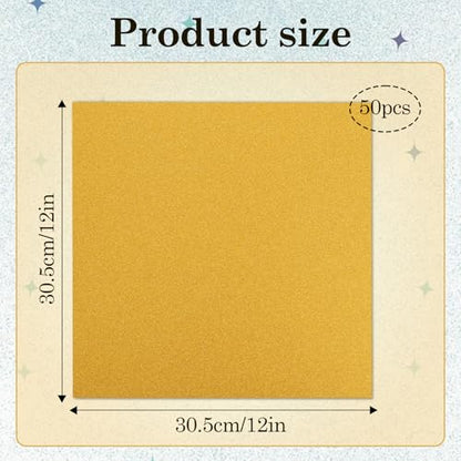 Klmnop 50 Sheets Gold Glitter Cardstock Paper 12x12", 300GSM Thick Gitter Sparkle Paper for Scrapbook, Christmas Birthday Cards, DIY Art Project, Wedding Party Decor & Gifts(Gold)