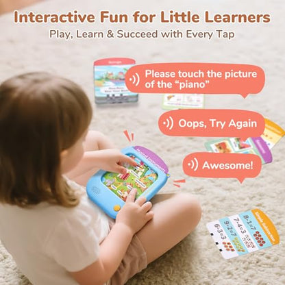 JoyCat Kids Learning Tablet, Phonics Talking Flash Cards, Learn to Read with 156 Pages, 40+ Themes, 600+ Words, 100+ Interactive Games, Screen-Free Toddler Learning Toys Gifts for 2-6 Year Old - style: Blue:English-Early Learning