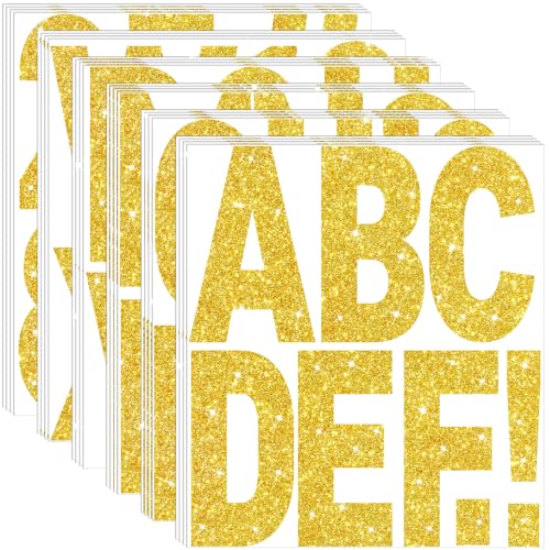 196 Pcs 24 Sheets Large Letter Stickers Glitter Big Font Alphabet Number Self Adhesive Vinyl Stick on Letters Sticker for Mailbox Crafts Poster Bulletin Boards Classroom Home Decor (Gold, 6 Inch) - color: Gold, size: 6 Inch