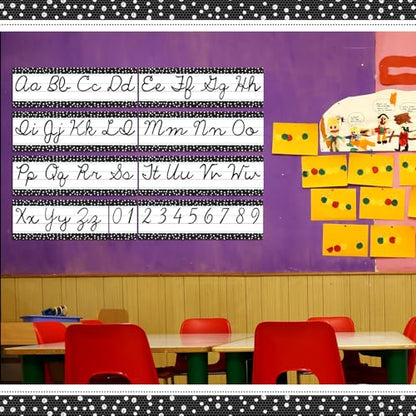 Set of 9 Cursive Writing Bulletin Board Cursive Alphabet Wall Strip for Teacher Supplies, Classroom Teaching Tool, Homeschooling, Kids Education(Black Dot) - style: Black Dot