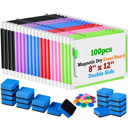 Colarr 20 Set Back to School Classroom Supplies Dry Erase Mini White Boards 8'' x 12'' Small Magnetic Whiteboard for Students Wall Hanging Double Side for Educational, 20 Eraser, 20 Markers, 40 Magnet - color: Dark Blue, Black, size: 7.87 x 11.81 inches