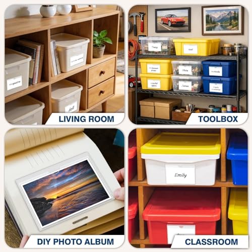 H4D 48 Pack Labels for Storage Bins, 3" x 5" Plastic Clear Adhesive Index Card Holders, Tote Label Pockets for Organizing Storage, Library Card, Shelves - size: 3" x 5", style: 48 Pack