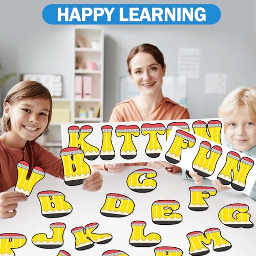 150 PCS Large 6" Bulletin Board Letters Set, Pencil Themed Classroom Alphabet Cutout Letter for Bulletin Board Display Home School, A Great Helper to Inspire Students' Learning Interest - style: Pencil Themed