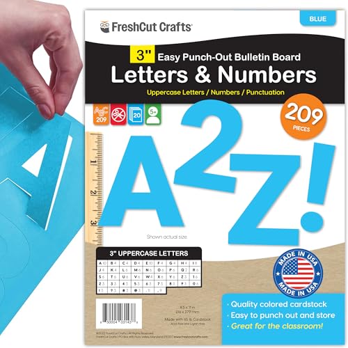 209 Pcs 3" Blue Precut Letters & Numbers - Capital, Numbers, Punctuation - US Made Card Stock for Poster, Bulletin Board, Classroom - color: Blue