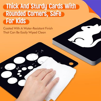 50PCS High Contrast Baby Flashcards, 100 Pages Black & White Visual Stimulus Flash Cards, Brain Development Cards Set Montessori Sensory Toys for Infants Newborn Boy Girl Baby Tummy Time (0-3 Months) - style: Baby Flashcards