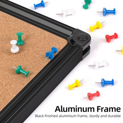 Extra Large Cork Bulletin Board 72" X 48", Black Aluminum Framed 6'x4' Corkboard for Wall, Wall Mounted Notice Pin Board with 18 Push Pins for School, Home & Office - size: 72" x 48"