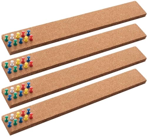 HBlife Cork Board Bulletin Board Bar Strip 15x2 Inch - 1/2 Inch Thick, Frameless Cork Board Strips with 50 Multi-Color Push Pins, Strong Self Adhesive Backing - 4 Pack - size: 15" x 2"- 4pcs style A
