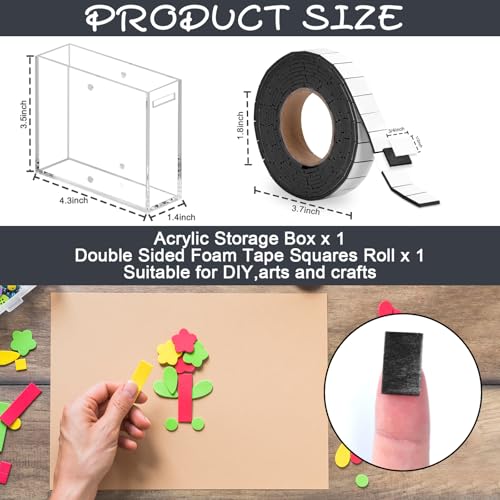 Double Sided Foam Tape Pre Cut 3/4 X 1/2 Inch EVA Foam Adhesive Squares Roll with Acrylic Storage Box 3D Foam Squares for Crafts Arts Sewing DIY Office Supplies (Tape+Box, Black) - color: Black, style: Tape+Box