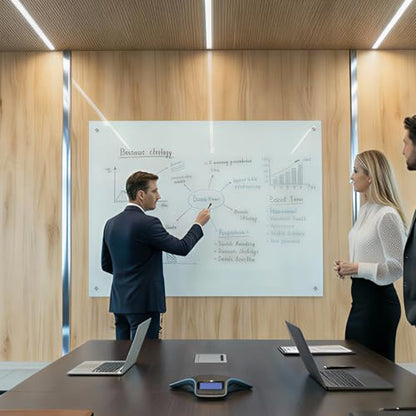 Glass Whiteboard 48" x 30", Frameless Wall Mounted Dry Erase Board with Tempered Glass Surface, Steel-Backed Magnetic Support, Tray, Eraser, Markers & Magnets for Office, School, Home - size: 48"W x 30"H