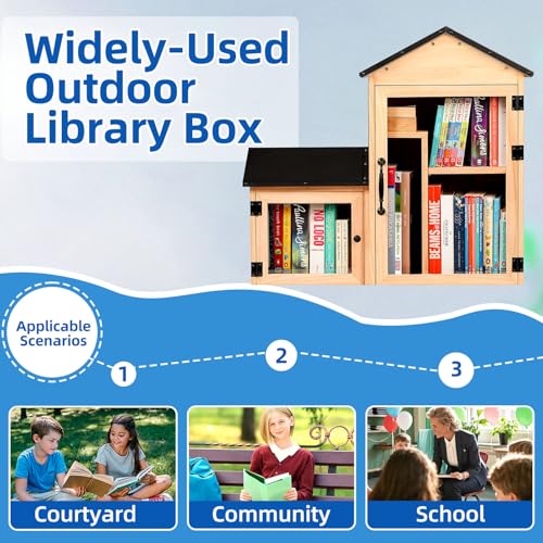 Little Library Box Outdoor, Double Little Library Design with Adjustable Shelf and Large & Small Compartments, Solid Wood with Waterproof Coating & Metal Trim, Sharing Books, Literature & Newspapers - size: 26"L x 13"W x 26"H
