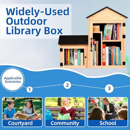 Little Library Box Outdoor, Double Little Library Design with Adjustable Shelf and Large & Small Compartments, Solid Wood with Waterproof Coating & Metal Trim, Sharing Books, Literature & Newspapers - size: 26"L x 13"W x 26"H