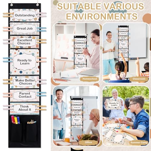 Eersida 57 Pcs Student Behavior Clip Chart for Classroom Behavior Management Track Reward Pocket Chart Hanging Bulletin Board Teacher Supplies for School Office Preschool Homeschool(Boho) - style: Boho