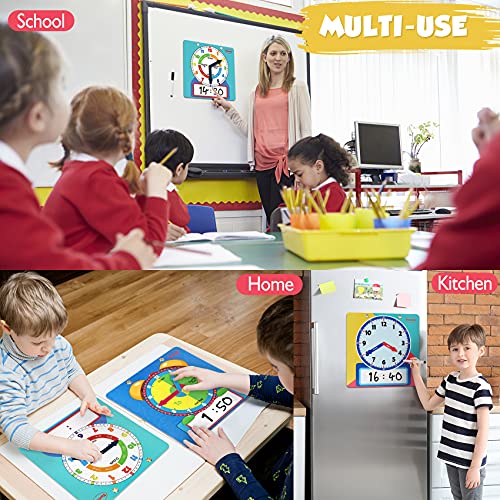 Magnetic Writable Dry Erase Learning Clock | Clock for Kids Learning to Tell Time | Large 12" Demonstration Teaching Time Practice Clock with Dry Erase Writing Surface | Pen Included | (Rainbow) - color: Rainbow