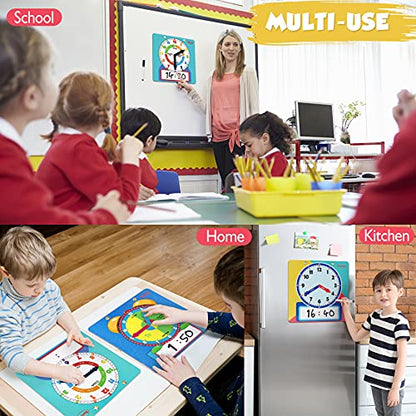 Magnetic Writable Dry Erase Learning Clock | Clock for Kids Learning to Tell Time | Large 12" Demonstration Teaching Time Practice Clock with Dry Erase Writing Surface | Pen Included | (Rainbow) - color: Rainbow